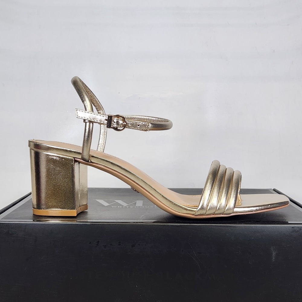 White House Black Market Sandal Women Size 9 Metallic Block Heel Ankle Strap